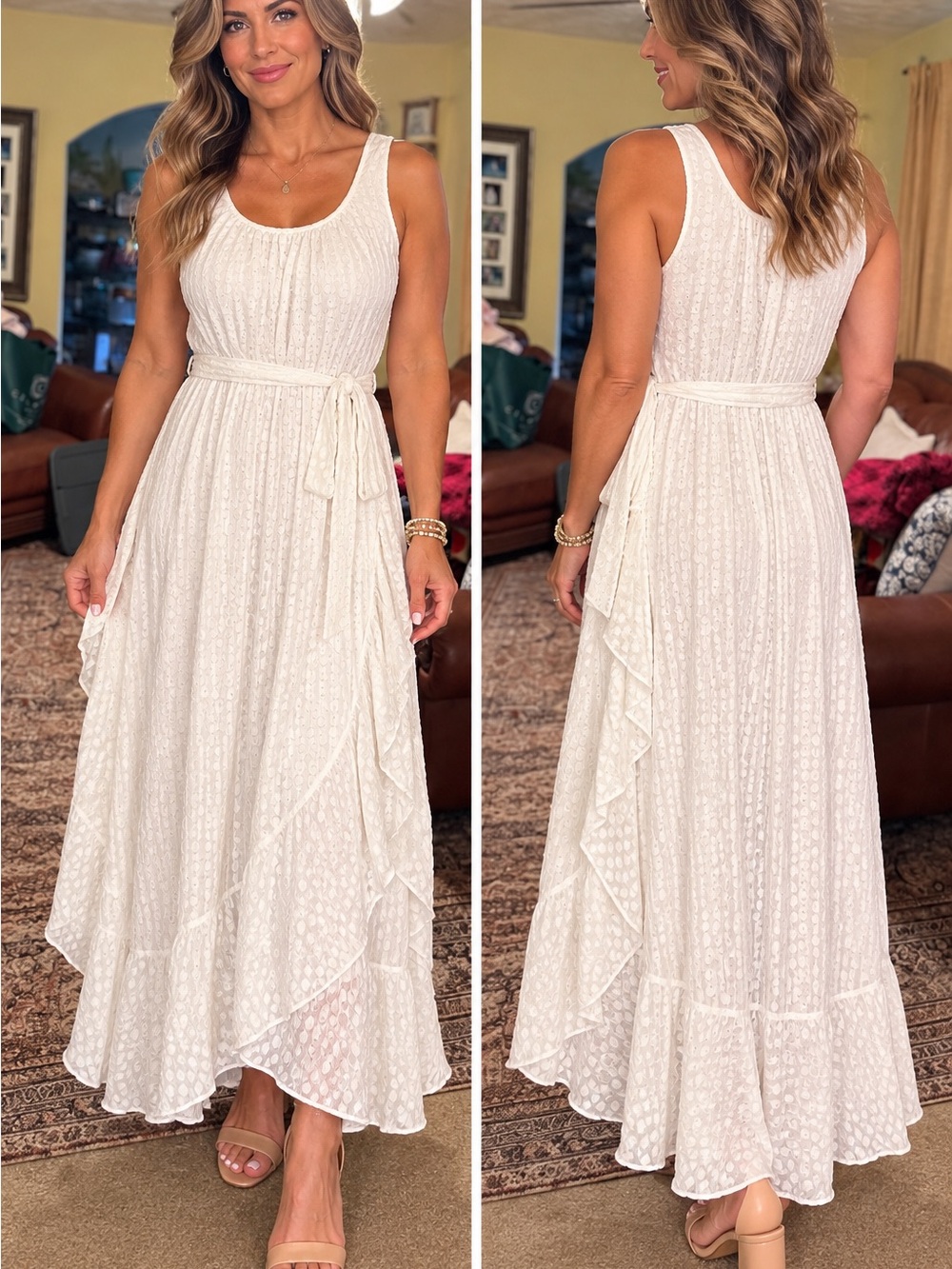 Vince Camuto Cream Sleeveless Ruffle Maxi Dress